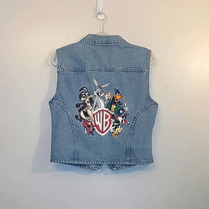 Looney Tunes Warner Bros embroidered denim vest biker kids LOT F